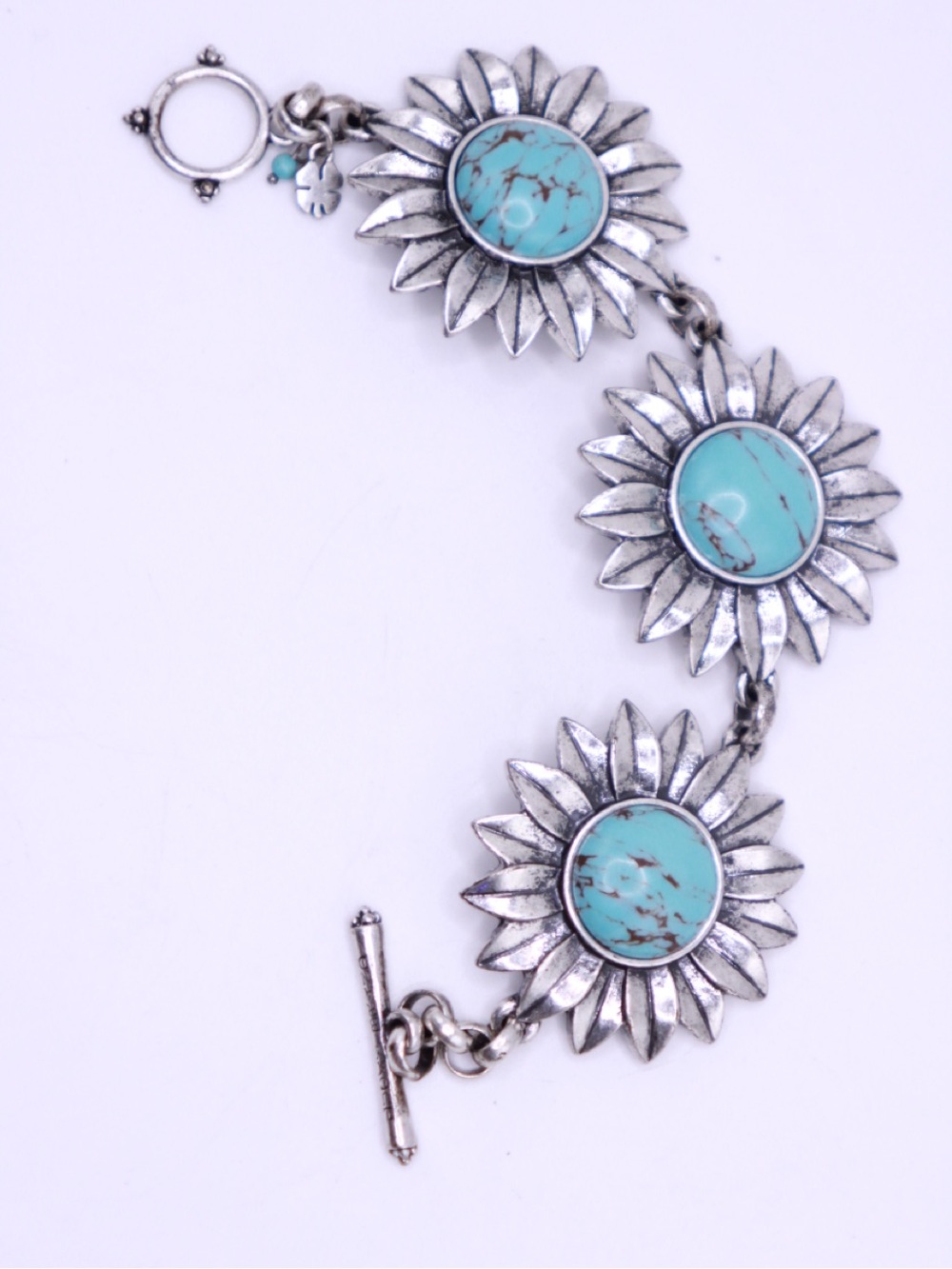 Lucky Brand Silver Sunflower Bracelet with Turquoise Accents